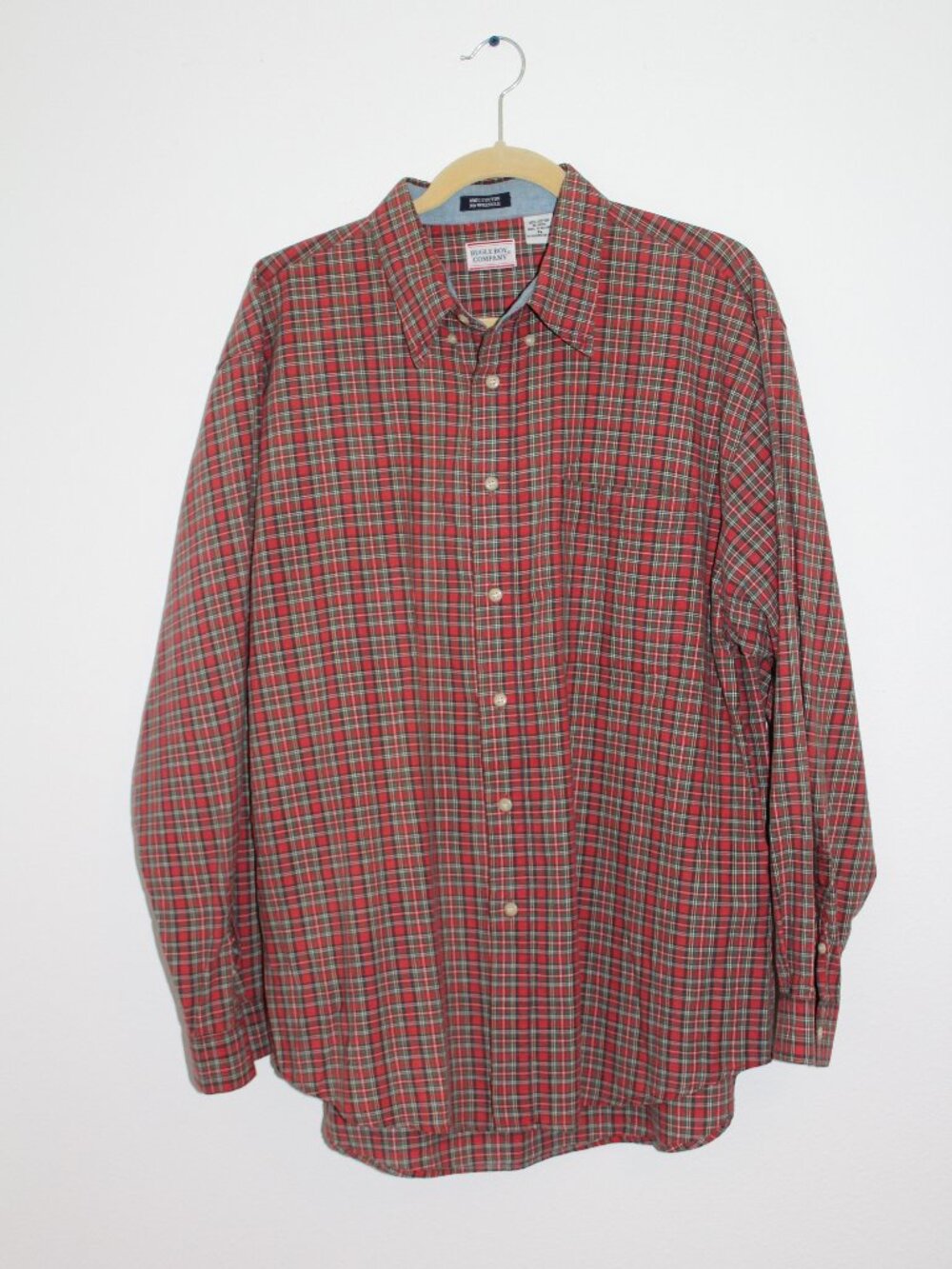 Bugle Boy Shirt Mens XL Red Green Plaid Button Down Dress Shirt Casual 90s